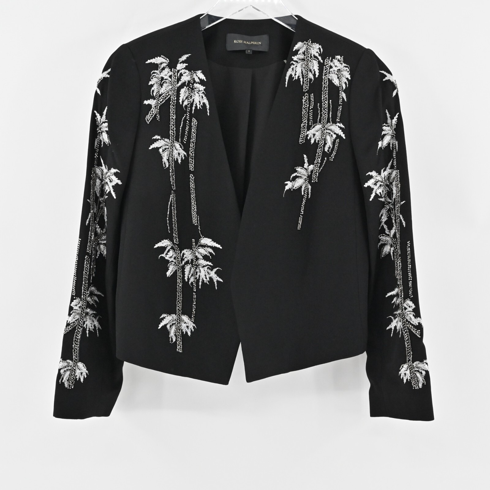 Kobi Halperin Embellished Jacket Womens Size S Black Beaded Palm Tree Blazer